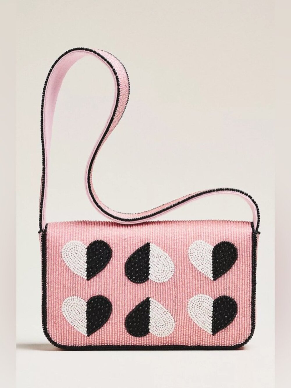 Anthropologie The Fiona Beaded Bag PINK hearts one size